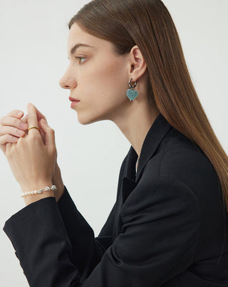 Blue Heart Charm Hoop Earrings