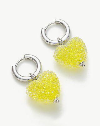Yellow Heart Charm Hoop Earrings