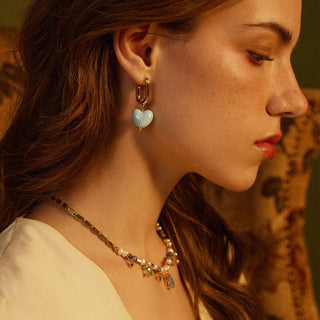 Ceramics Heart Hoop Earrings