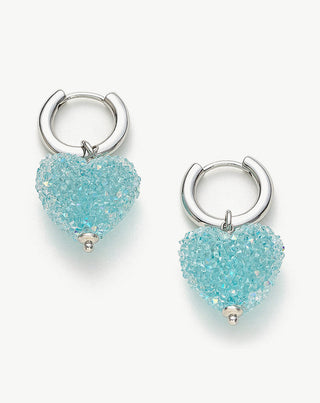 Blue Heart Charm Hoop Earrings