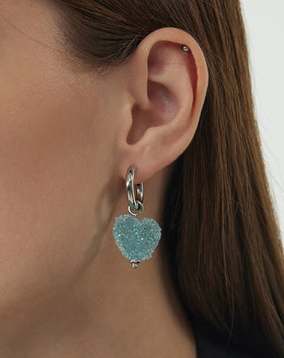 Blue Heart Charm Hoop Earrings