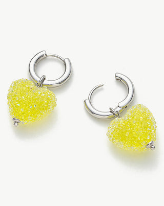 Yellow Heart Charm Hoop Earrings