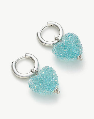 Blue Heart Charm Hoop Earrings