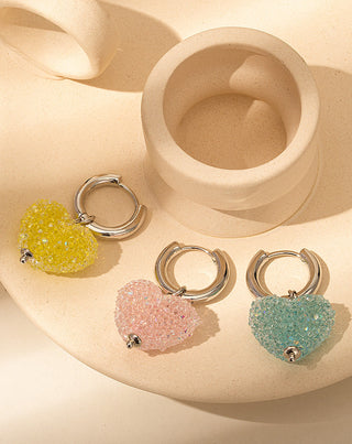 Blue Heart Charm Hoop Earrings