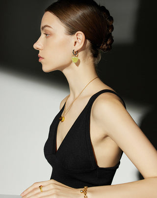 Yellow Heart Charm Hoop Earrings