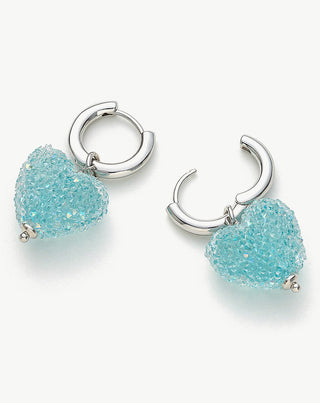 Blue Heart Charm Hoop Earrings