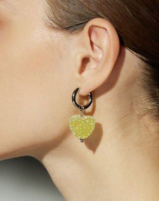 Yellow Heart Charm Hoop Earrings