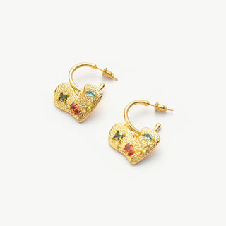 Heart Gemstone Charm Hoop Earrings