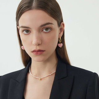 Ceramics Heart Hoop Earrings