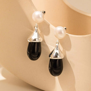 Agate Drop Pearl Earrings