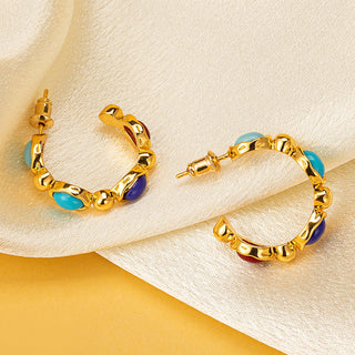 Multi Gemstone Medium Hoop Earrings