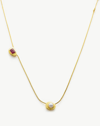 Gold Ruby Crystal Drop Necklace