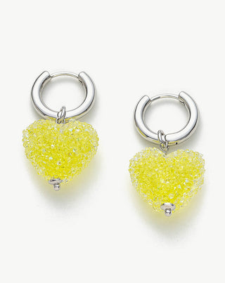Yellow Heart Charm Hoop Earrings